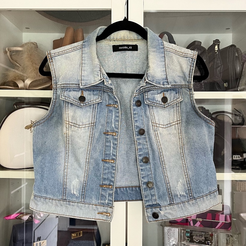 Distressed Denim Vest Size Large